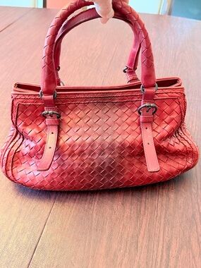 Bottega Veneta Red Woven Leather Shoulder Bag